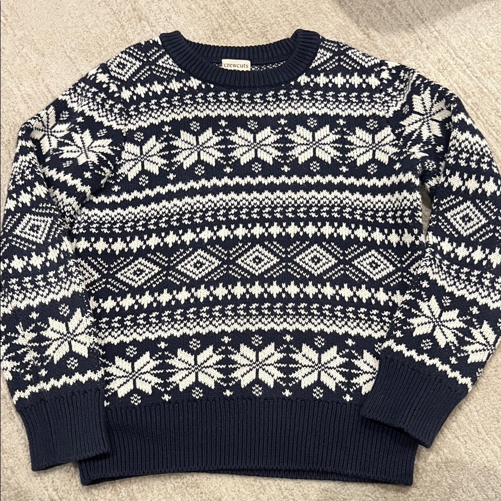 J. Crew Navy and White Patterned Crewneck Sweater